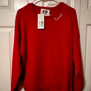 XOKR Kerri Rosenthal Women's Red Valentine’s Sweater, embroidery & appliqué